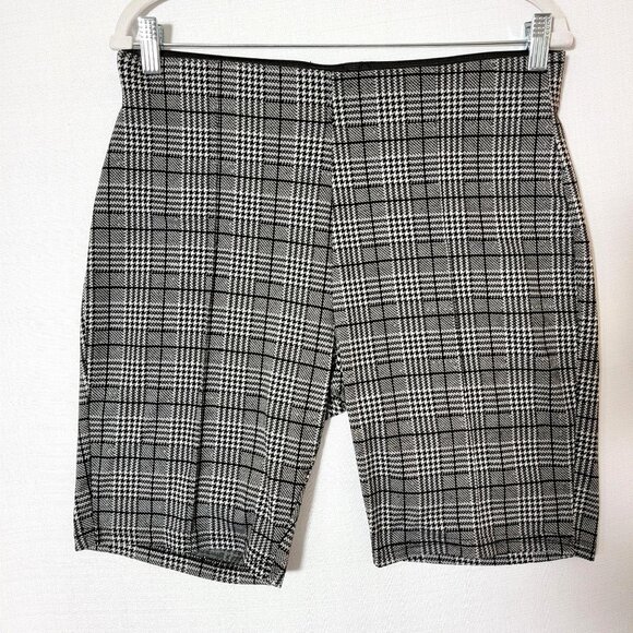 MAZE Collection Womens Bermuda Shorts XL Pull On Grey & Black Houndstooth Plaid - Picture 1 of 12